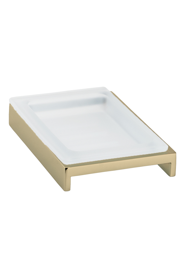 Çelik Banyo Kumru Set Üstü Camlı Sabunluk Altın Renkli